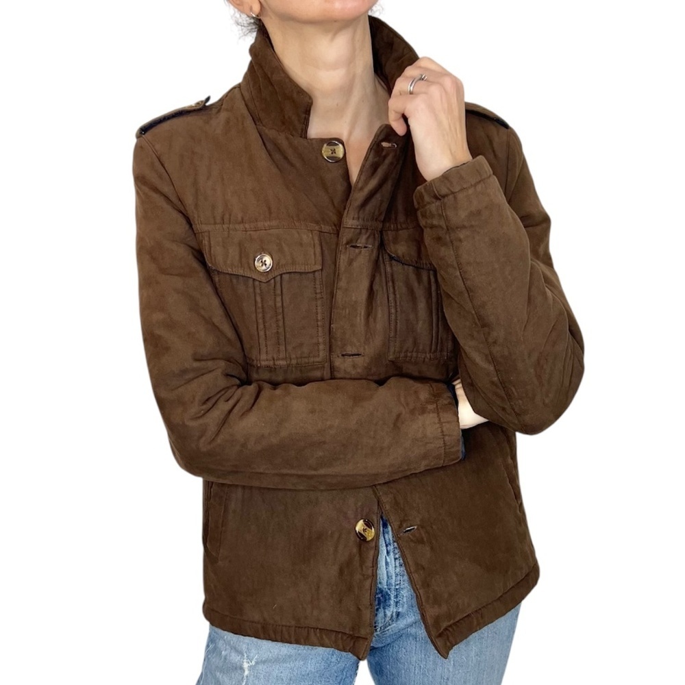 MAX fashion UAE brown faux suede button up military utility jacket L